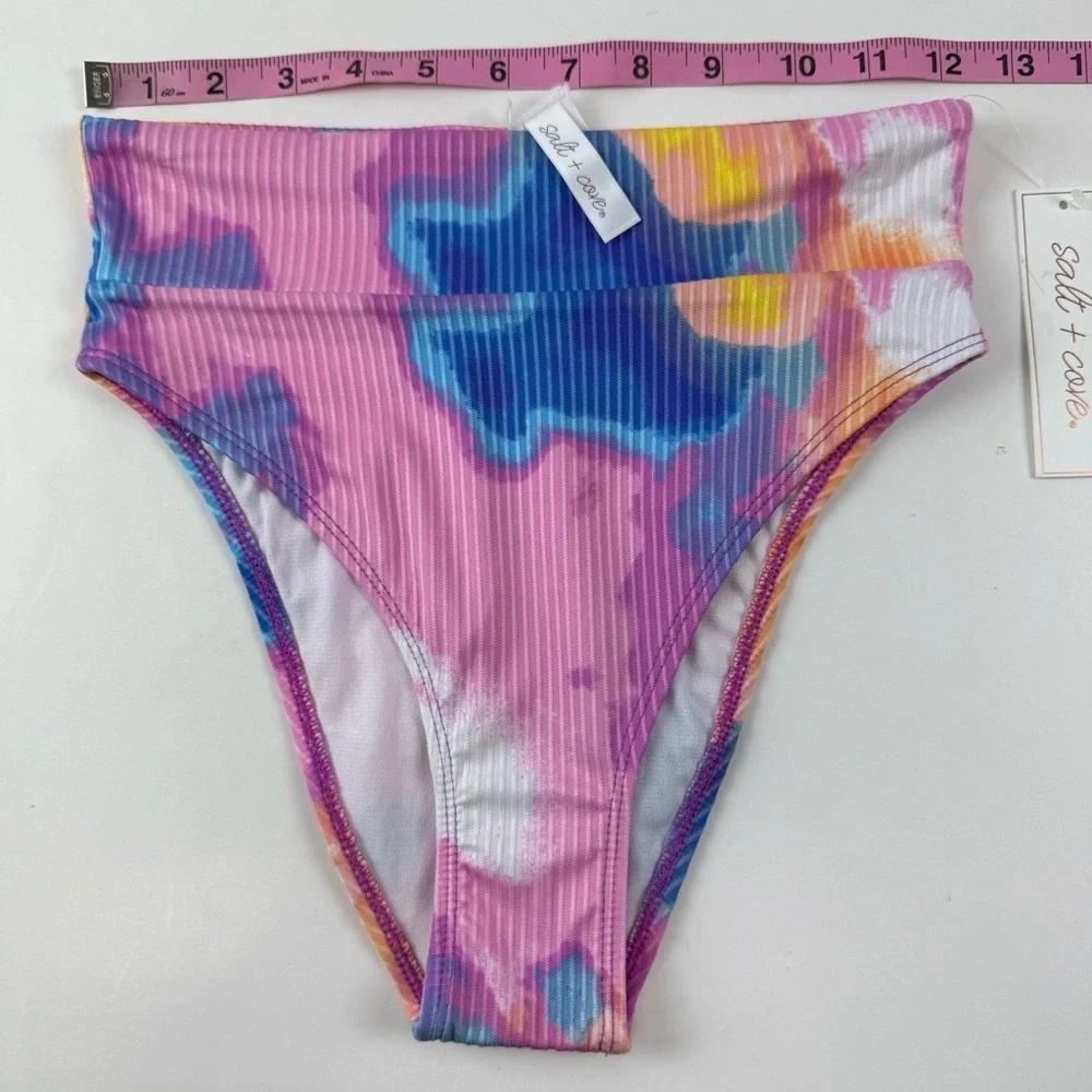 Salt + Cove Bikini Bottom Junior Size XS Pink Multi Hazy Pattern Swim Ribbed NWT